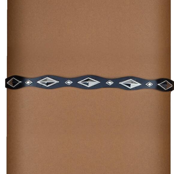 Western Adjustable Leather Hatband Black with Silver Diamond Shaped Conchos - Picture 1 of 3